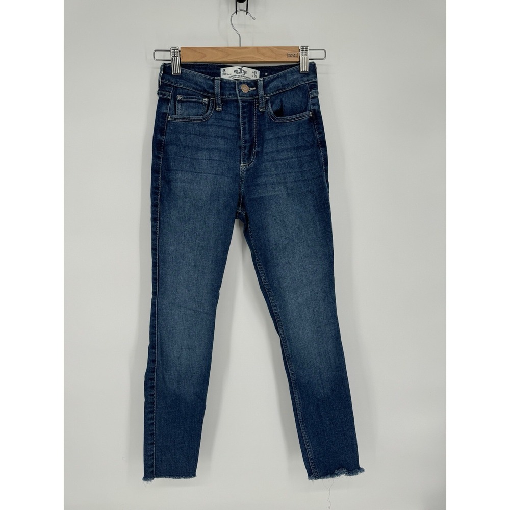 HOLLISTER High-Rise Super Skinny Jean Size 0S 24x28 Stretch Denim Distressed Hem